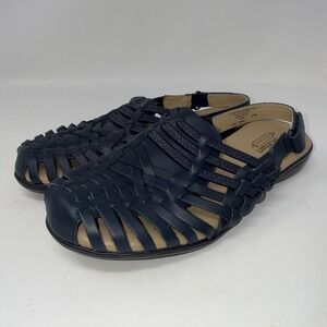 Footsmart Tejidas Leather Woven Closed Toe Sandals Sz 9 WW Extra Wide Navy Blue